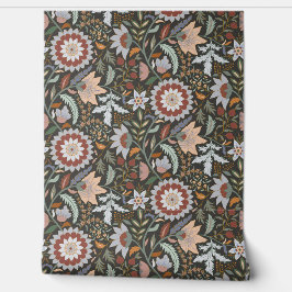Papel Pintado Moody Boho Indio floral con fondo gris oscuro