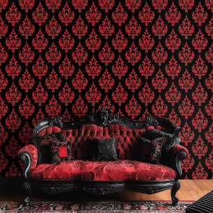 Papel Pintado Moody Damask gótico rojo y negro