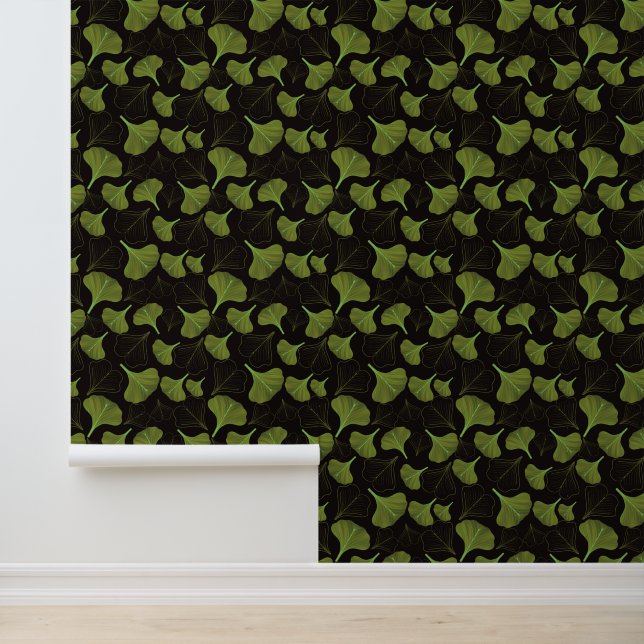 Papel Pintado Moody Gingko Patrón floral negro (Solicitud)