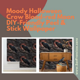 Papel Pintado Moody Halloween Crow Sangre-rojo Luna Peel y Palo