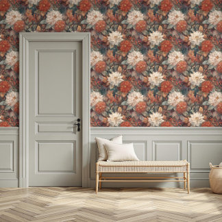 Papel Pintado Moody Vintage Rust & Cream Dahlia Floral Design