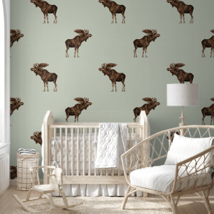 Papel Pintado Moose Pattern Sage Green Man Cave