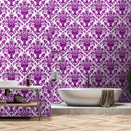 Papel Pintado Morado y blanco Damasco Coma y palo floral
