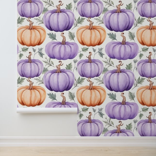 Papel Pintado Morado Y Naranja De Calabaza Divertida (Solicitud)