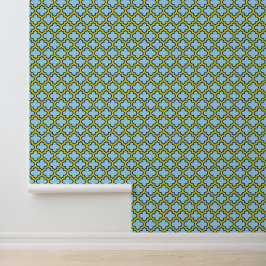 Papel Pintado Mosaico azul y amarillo, Entramado, Quatrefoil