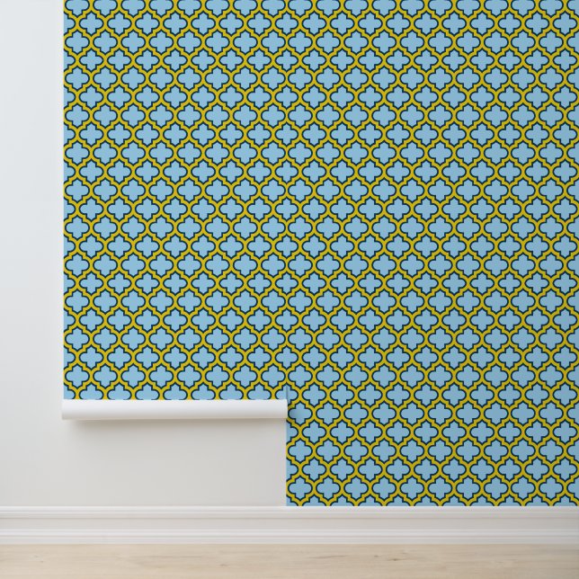 Papel Pintado Mosaico azul y amarillo, Entramado, Quatrefoil (Solicitud)