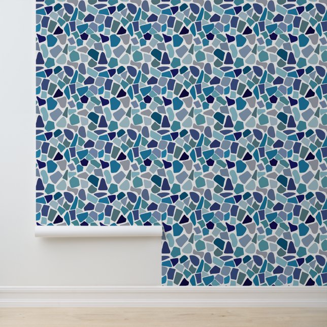 Papel Pintado Mosaico de guijarros, mosaico azul, textura de pie (Solicitud)