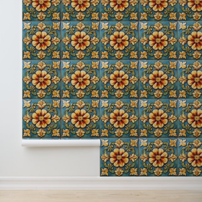 Papel Pintado Mosaico italiano de flores amarillas (Solicitud)