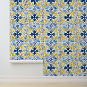 Papel Pintado Mosaicos mediterráneos marmol amarillo azul
