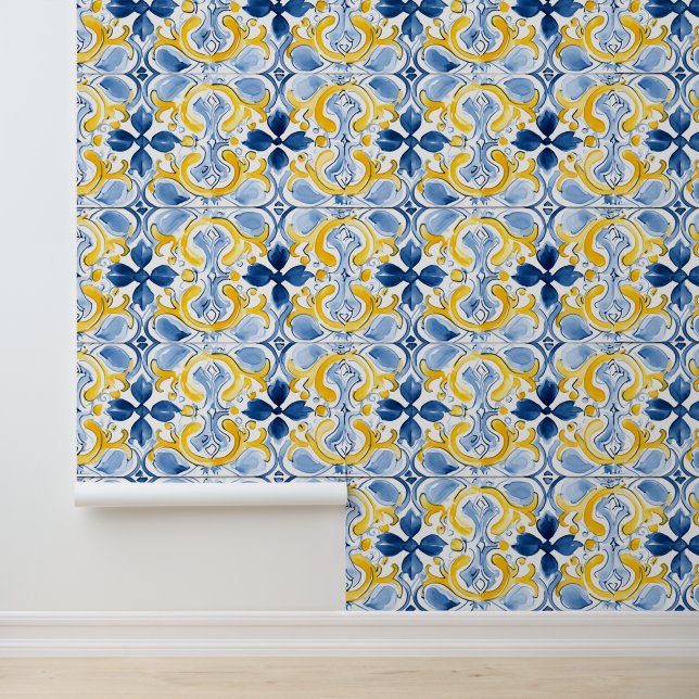 Papel Pintado Mosaicos mediterráneos marmol amarillo azul (Solicitud)