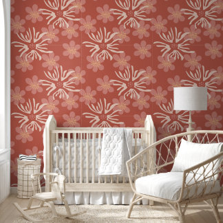 Papel Pintado Motif floral de Boho en Terracotta quemada