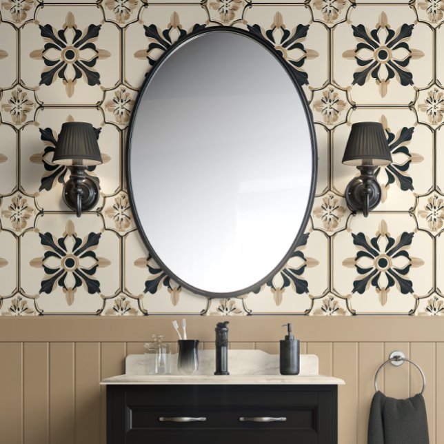 Papel Pintado Motif floral eterno - negro y oro - tradicional (Elegant Revival Peel and Stick Wallpaper)