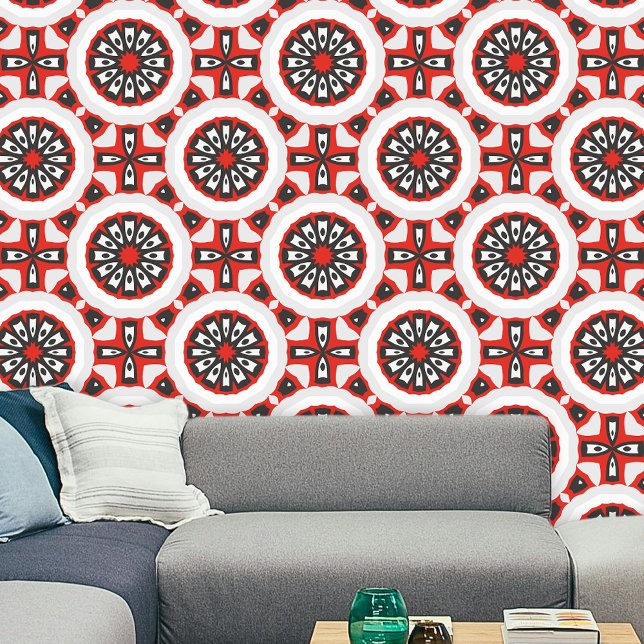 Papel Pintado Motivos de Medallón Geométrico de moda Rojo Blanco (Subido por el creador)