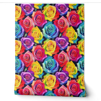Papel Pintado Motivos de rosas radiantes, patrón floral de acuar