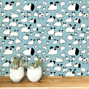 Papel Pintado Muchos Perros Garabatean Dibujos Azul Turquesa