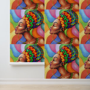 Papel Pintado Mujer africana con tejidos tradicionales de cera