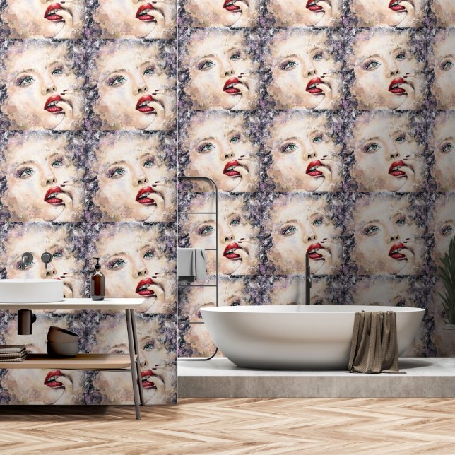 Papel Pintado Mujer Bonito de ojos verdes (Baño)