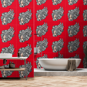 Papel Pintado Mujer de pelo de flores Color personalizado Rojo