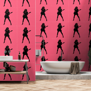 Papel Pintado Mujer Guitarrista de Música Rock Color Personaliza