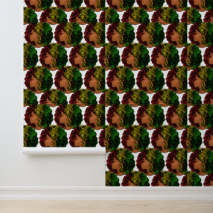 Papel Pintado Mujer negra rasta afro rojo amarillo verde