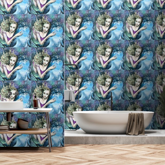 Papel Pintado Mujer y delfín (Baño)