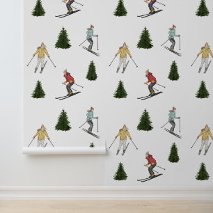 Papel Pintado Mujeres Esquiando Lindo Deporte De Invierno Patrón