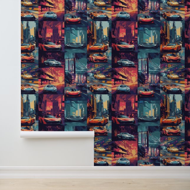 Papel Pintado Mundo de fantasía de arte pop de autos de carrera  (Solicitud)
