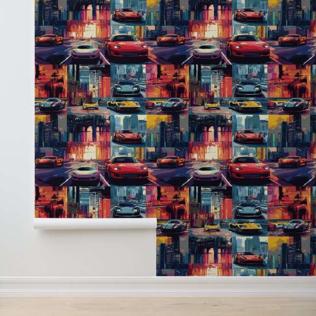 Papel Pintado Mundo de fantasía de arte pop de autos de carrera  (Solicitud)