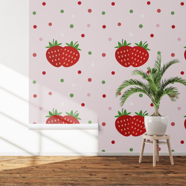 Papel Pintado Mural rosa de fresa (Strawberry Pink Mural Wallpaper)