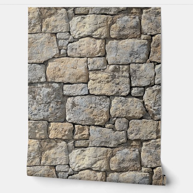 Papel Pintado Muro de piedra de castellano beige (Desenrollar)