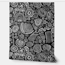 Papel Pintado Musa monocroma: Doodle abstracto