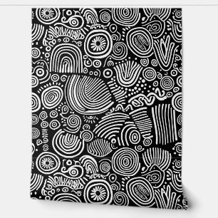 Papel Pintado Musa monocroma: Doodle abstracto