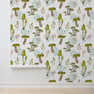 Papel Pintado Mushroom Peel y Palo Botánico Verde y Blanco