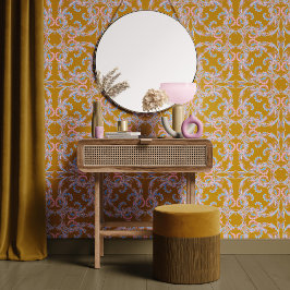 Papel Pintado Mustard Gold Baroque Ornamental Design