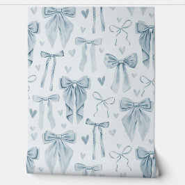 Papel Pintado Muted Baby Blue Hand-Drawn Bows on Soft Blue