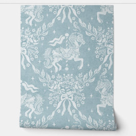Papel Pintado Muted Blue Rococo Carousel Horses & Florals