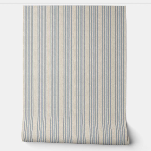 Papel Pintado Muted Distressed Blue Farmhouse Ticking Stripe (Desenrollar)