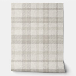 Papel Pintado Muted Farmhouse Beige Plaid w/ Linen Texture