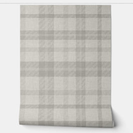 Papel Pintado Muted Farmhouse Gray Plaid w/ Linen Texture