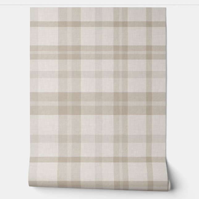 Papel Pintado Muted Farmhouse Taupe Plaid w/ Linen Texture (Desenrollar)