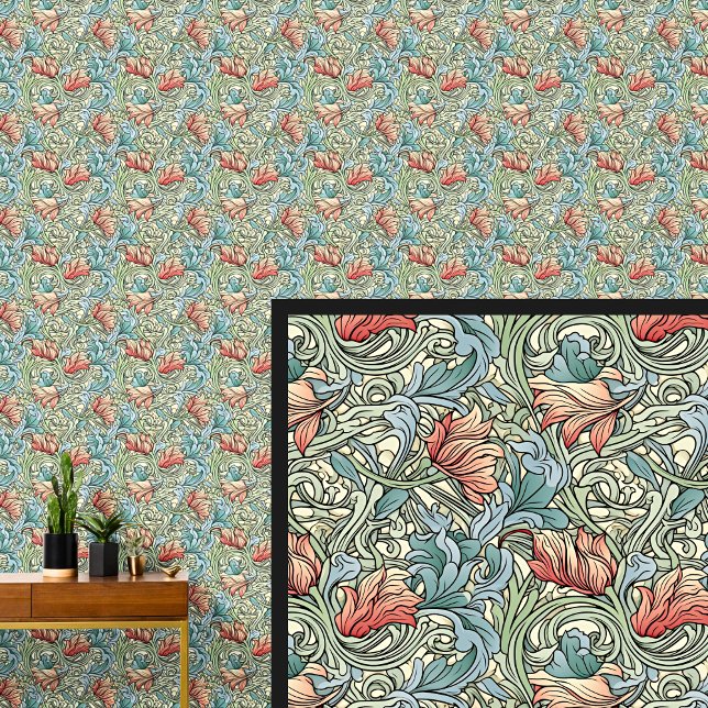 Papel Pintado Naranja Aqua Verde azulado Art Nouveau Azul (Subido por el creador)