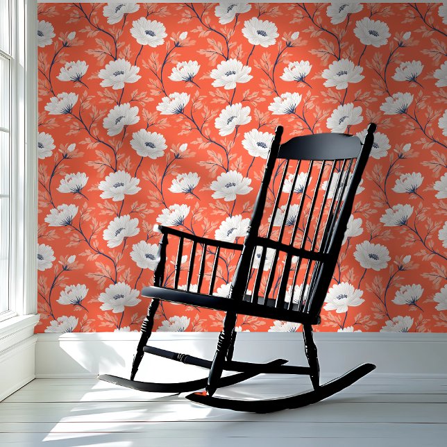 Papel Pintado Naranja audaz y floral blanco (Subido por el creador)
