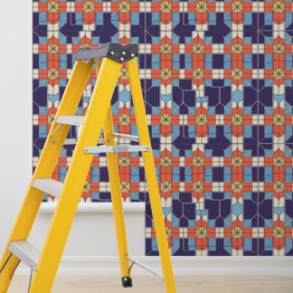 Papel Pintado Naranja azul de patrón de mosaicos de color de pal