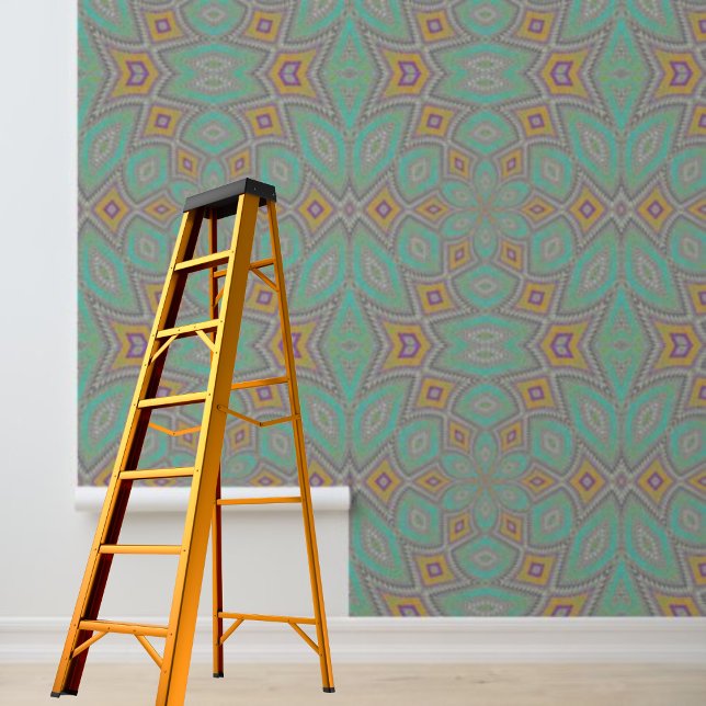 Papel Pintado Naranja azul en los círculos de diamantes modernos (Modern diamonds circles pattern blue orange wallpaper)
