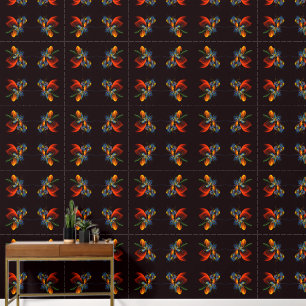 Papel Pintado Naranja azul Floral Moderno Resumen Patrón de arte