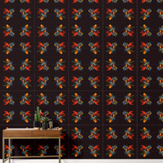 Papel Pintado Naranja azul Floral Moderno Resumen Patrón de arte