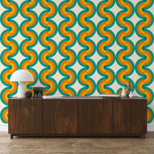 Papel Pintado Naranja azul verde semicírculo amarillo Patrón de 