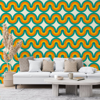 Papel Pintado Naranja azul verde semicírculo amarillo Patrón de