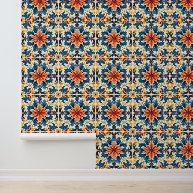 Papel Pintado Naranja Blue Italian Tile (Solicitud)