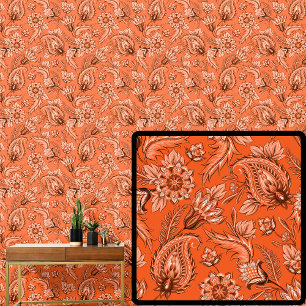 Papel Pintado Naranja brillante Brown Floral Paisley Elegante